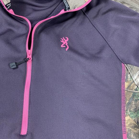 Browning Ladies 3/4 zip top brown/ camouflage pink piping  Size XL - Picture 2 of 8